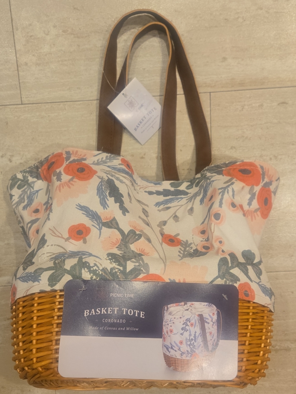 New Floral Print Basket Tote - Picture 1 of 10